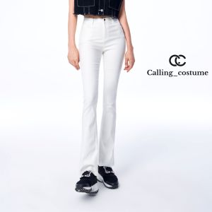 CALLING_COSTUME เสื้อครอปเเขนยาวปักเลื่อม โบว์สีดำใหญ่ 2 ชิ้น+กางเกงขาม้าสีดำ/ขาว ยิ่งครีเอท Top(CL714) Pants(CL713)