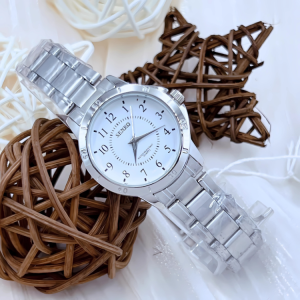 Senkq นาฬิกาข้อมือสายเลสผู้หญิง หน้าปัด30มม.ดีไซน์เลขครบ ตั้งเวลาให้พร้อมส่ง แถมถ่านให้