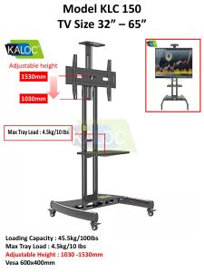 KALOC KLC 150 rolling tv stand tv cart on wheels tv stand trolley Height adjustable. SG Ready stock