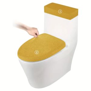 SIMPL 2Pcs/Set Thickened Toilet Lid Cover Corn Pattern Solid Color Tank Lid Cover Wear Resistant Washable Toilet Dust Cover Home Bathroom