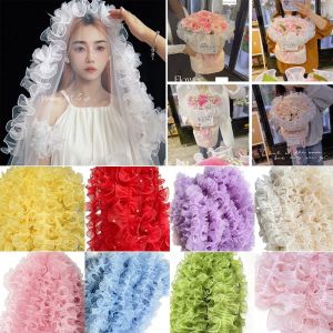 PAZNUL 11cm Wide Organza Beaded Ribbon 1 Yard Wave Ruffle Edge Pleated Lace Trim Neckline Design Pearl Fabric Edge Lolita Lace Accessories Clothing Design