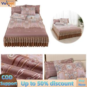 【Vodool Auto Center】 3pcs Bed Valance Lace Bedspread with 2 Pillowcases Elegant Home Decoration