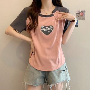 Atasan Wanita Dewasa Import Love Weywot Star Kerah Jahit Lengan Pendek Model kekinian Fashionable