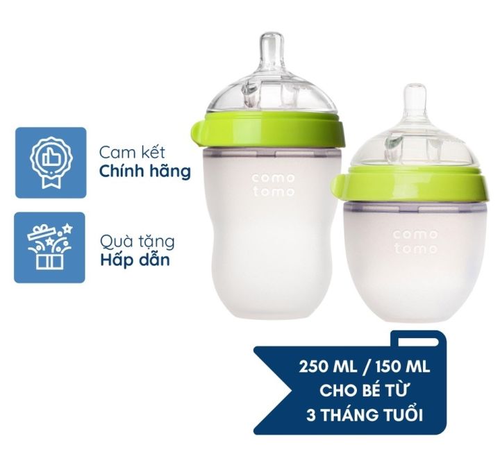 Bình sữa cho bé thương hiệu ComoTomo, Chất liệu Silicon mềm mại cao cấp, không BPA an toàn cho bé, dung tích 150ml 250ml