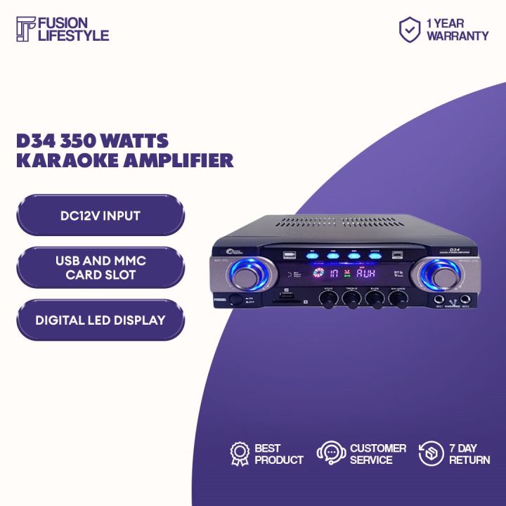 KAYA (D34) -  350 Watts 2 Channel Karaoke Amplifier / Videoke Amplifier 12V with Remote with Free Microphone