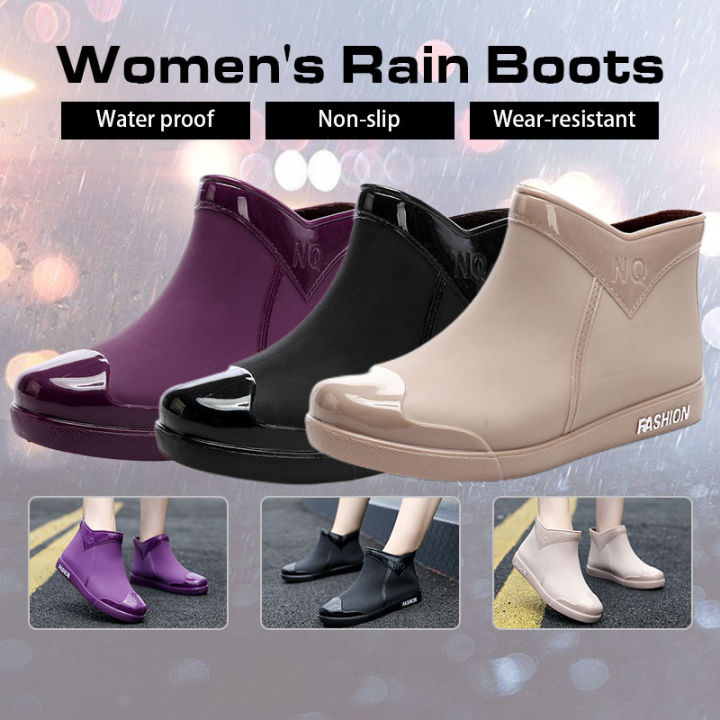 Women's Short Rain Boots Waterproof Ankle Raining Shoes AntiSlip