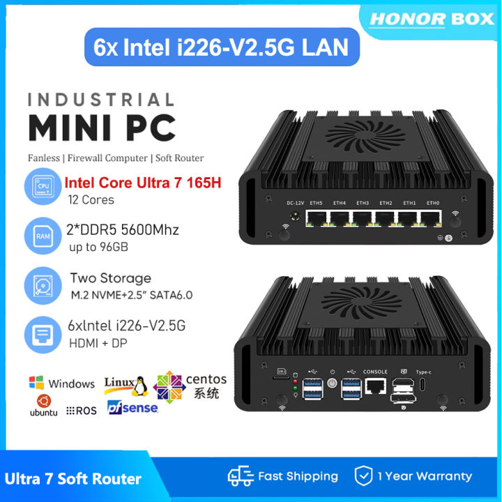 SZBOX Mini Router Ultra7 165H 12 Cores 6x Intel 226-V2.5G LAN DDR5 ...
