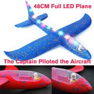(Random Color) 48cm LED DIY Kids Toys Hand Throw Flying Glider Planes Foam Aeroplane Model Party Bag Fillers Flying Glider Plane Toys Kids Game