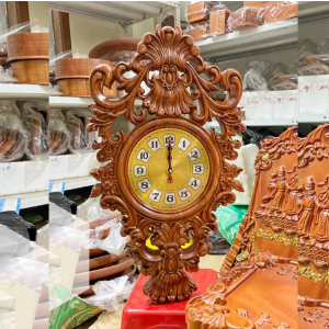 Đồng hồ gỗ đồng hồ treo tường mẫu Hoa Lan Tây phong cách Châu âu 35cmx65cm