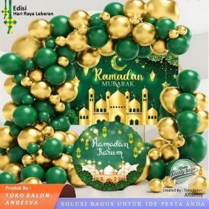 set dekor Ramadan Kareem hijau gold / paket dekor balon lebaran ramadan /  dekorasi balon lebaran