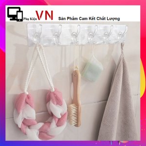 Móc Dán Tường Treo Đồ Đa Năng Chịu Lực Thanh 6 Móc - Móc Siêu Dính Miếng Dán Siêu Chắc Chắn