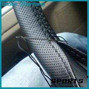 Dtake New Car Truck Leather Steering Wheel Cover With Needles and Thread Black DIY