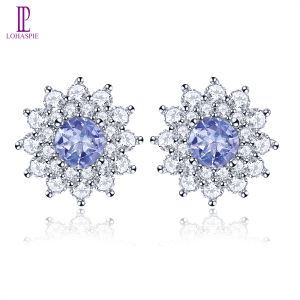 Lohaspie Jewelry Genuine Earrings Silver 925 Original Natural Tanzanite Stud Earring Purple Gemstone Women Stud Earring Tanzanite Stone Original Earrings Jewelry