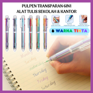 Pulpen Tinta 6 Warna Transparan Bullet Tip 0.5mm Ballpoint Alat Tulis Perlengkapan Sekolah Kantor 6in1 Warna Warni Pen Six-in-One Color Bolpen Cetek Perlengkpan Menulis Bisa Untuk Souvenir Pernikahan - FR Gallery
