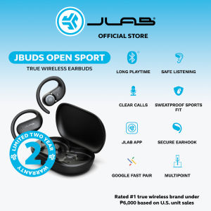 JLab JBuds Open Sport Earbuds Black Ear Hook Design for Workout Fitness Wireless Open-Ear Audio Freedom Safe Listening Bluetooth Multipoint Customize with The App