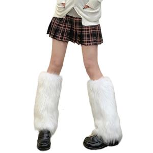 LED Furs Leg Warmer Winter Furry Long Boot Cuffs Fuzzy Shoe Cover Party Costume for Holiday Festival Performances Play