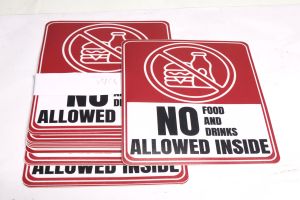Dsign No Food and Drinks allowed inside 8x10"inches l strong adhesive l Notice