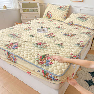 A Bộ Khăn Trải Giường Lót Bông In Hoa Nhung Sữa Bộ Ba Chiếc Khăn Trải Giường Chống Bụi Dày Dặn Bọc Bảo Vệ Chống Trượt Simmons Trọn Gói