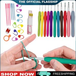 【New Arrival】 Crochet Hooks Set Yarn Knitting Needles with Case Colorful Crochet Hooks Kit Ergonomic Handle 11 Sizes for Mom Grandma Gifts
