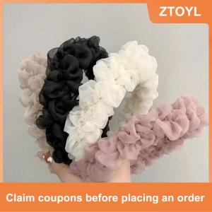 【ZTOYL】 Mesh Yarn Pleated Headband Headpiece Women Organza Headband Pure Color Pleated Face Wash Headwear Versatile Hair Accessories