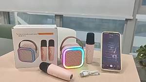 GlistenwingKaraoke Glistenwing KaraokeKaraoke Machine with 2 Wireless Microphones Voice Changer Bluetooth Portable Speaker with Lights for All Smartphones (Azure Blue)