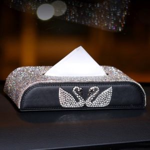 Hộp đựng khăn giấy đính đá thiên nga - vương miện full đá cao cấp