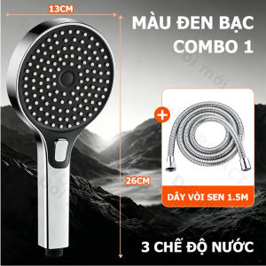 Phiên Bản Nâng Cấp Bát Sen Tắm Tăng Áp Lực Nước Siêu Mạnh Mặt Lớn Nhiều Lỗ Phun Có Nút Chuyển Đổi 3 Chức Năng Cầm Tay Thiết Kế Dày Dặn Chịu Va Đập Tốt Màu Đen hoặc Bạc Tùy Chọn Lắp Đặt Dễ Dàng với Khớp Nối Cỡ Phi 21 Đồ Phụ Kiện Vệ Sinh