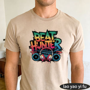 [Local Stock] HBESTY  Beat Hunter Boombox Headphone Gradient Graffiti Graphic Men Summer Cotton T Shirt Hip Hop Music Lover Short Sleeve Daily Top