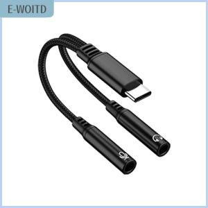 【E-WOITD】 1 Piece For Phone15 16 USB C Converter 2in1 Type C To Dual 3.5mm Audio Adapter DAC Voice Microphone Headphone Connector Cable