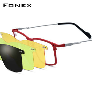 FONEX Titan nguyên chất Kính mắt người đàn ông vuông kính mắt cho mắt Clip-on Flip-up Chất lượng cao Nhật Bản kính với nhìn trong đêm & Phân cực 3D ống kính 85796