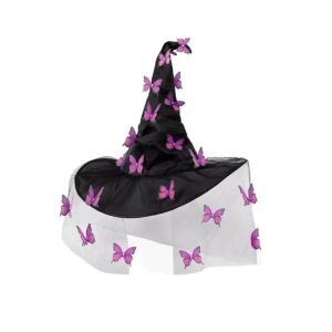 OTYRF Funny Halloween Witch Hat Colorful Cosplay Accessories Butterfly Wizard Cap Creative Party Props Halloween Cap with Veil Masquerade