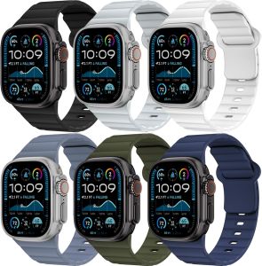 6 Pack Sport Bands for Apple Watch Ultra/3/2 Band 49mm 46mm 45mm 44mm 42mm 41mm 40mm 38mm IWatch Bands for Men WomenWaterproof Silicone Strap Wristband for Apple Watch Series 12 11 10 9 8 7 6 5 4 SE 3/2