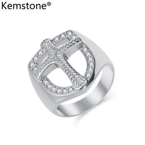 Kemstone Vintage Shield Cross Ring zircon Accents Mens Fashion Index Finger Jewelry