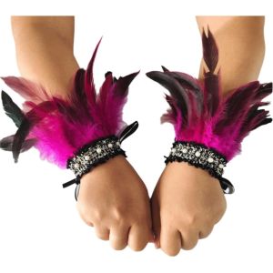 RUANGE Pearl Feather Wrist Cuffs Adjustable Lace Wristband Vintage Gothic Halloween Arm Cuff Carnival