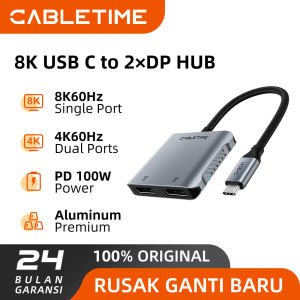 CABLETIME Converter USB C to Dual DisplayPort DP 4K USB PD