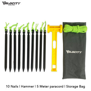 VELOCITY Tent Peg Set With Paracord and hammer Tent Nail Camping Peg Flysheet Peg Ground Sheet Peg Set Paku Kemah Peg