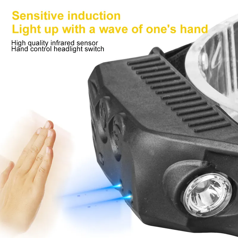 Sensor Headlamp COB LED Head Lamp Flashlight Type-C Rechargeable Waterproof Head  Torch Outdoor Fishing Head Light Lampu Kepala