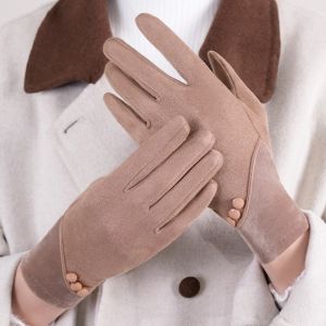 HULEQQI Thanh lịch Găng tay giữ ấm mùa đông Ấm áp Dày Găng tay cảm ứng Trang phục hàng ngày Cách nhiệt Găng tay da lộn chống gió Phụ nữ