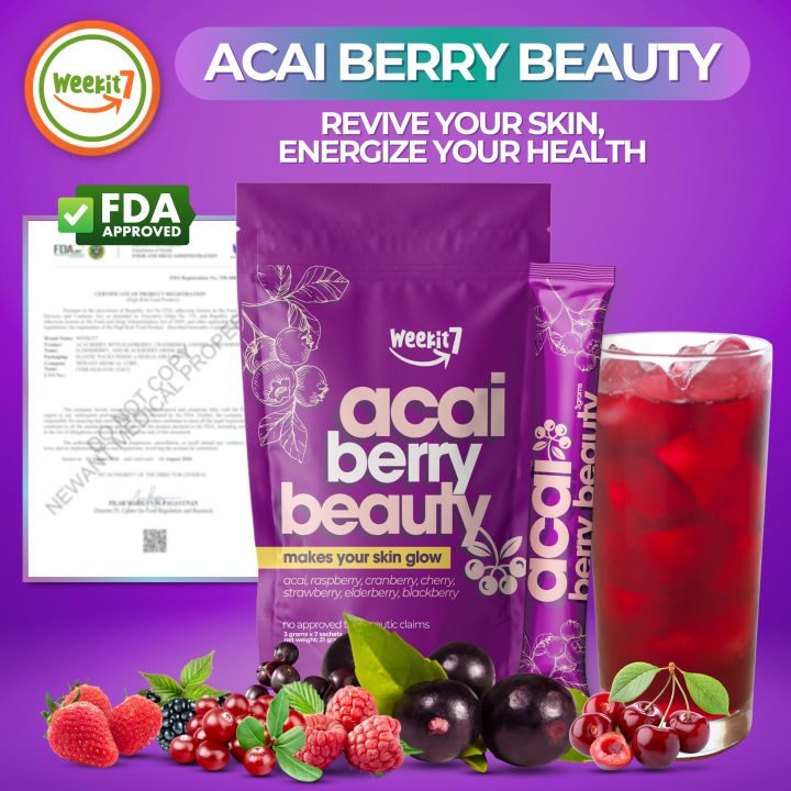 Weekit 7 Organic Acai Berry Powder | Antioxidant Mixed Berry Blend | Nutrient-Rich Natural Formula for Skin Whitening & Multivitamin Support