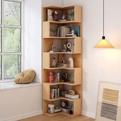 AUREO HQ-Simple Solid Wood Bookshelf Triangle Multi-Layer Shelf Multi-Layer Corner Cabinet Bookshelf Storage Corner Bookshelf