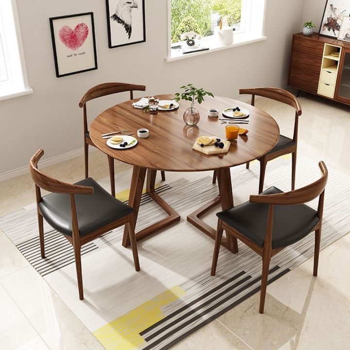 Nordic solid wood round dining table and chair combination negotiation ...