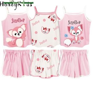 HoneyKids Tank top ng mga babae Pajama ng mga bata Mga pajama ng mga babae Summer ice silk home clothes casual cute cartoon Ali Meow girl pajama air conditioning na damit
