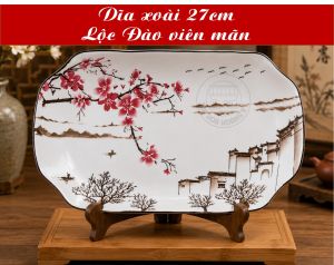 DĨA XOÀI GỐM SỨ HỌA TIẾT LỘC ĐÀO VIÊN MÃN - 27CM