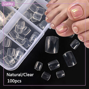 100pcs Square False Toe Nails Clear Acrylic False Foot Nail Boxed Nail Patches Manicure Tools