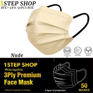 [ ONE STEP ] 4ply Mask Morandi Earloop Adult 🖤Black inner White / FULL Black Face Mask 50pcs 3ply With box