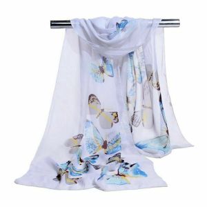 GORGE Lady Fashion Flower Print Shawl Silk Long Chiffon Scarf Butterfly
