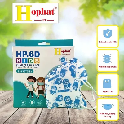 Khẩu Trang Trẻ Em Hophat HP.6D Kids – Combo 5 Hộp 10 cái/hộp – 4 Lớp Kháng Khuẩn Chống Bụi Mịn 99%