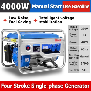 4000W Portable Gasoline Generator 60Hz Silent Power Gasoline Generator 4 Stroke Generators 220V Home Household Outdoor Small Generator Manual Electric Start Single-Phase Generator