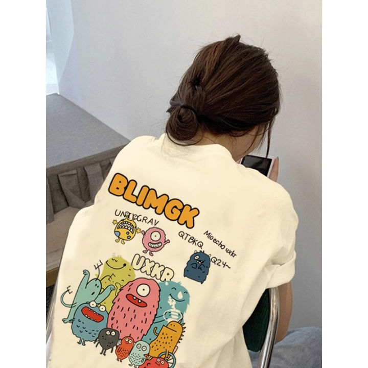 Women Super Cute Oversized BF Short Sleeve Shirt Tops Korean Drop