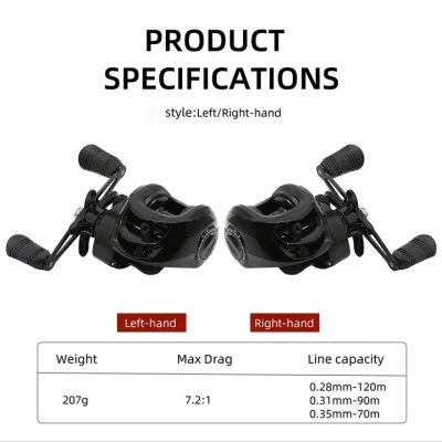 APEXTIDE Baitcasting Fishing Reel 10KG Max Drag 7.2:1 Gear Ratio High Strength With Metal Handle For